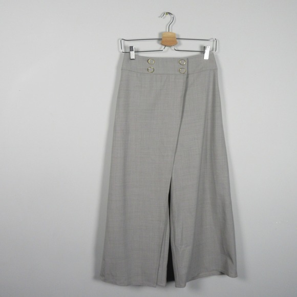 Club Monaco Pants - Club Monaco Gray Wrap Wide Leg Pants Size 2 Gold Button Crossover Minimalist